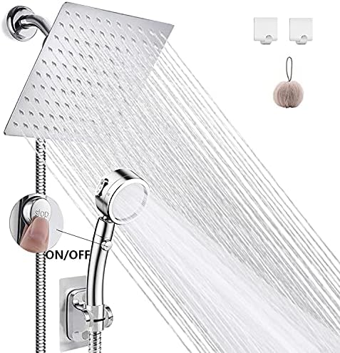 Shower Head, Rain Shower with Handheld, WEISTERLLY 8'' High Pressure Rainfall Stainless Steel Shower Head / 3 Settings Handheld Shower Combo with Shower Holder and 78'' Hose (Chrome)