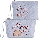 Geschenke für Schwangere Mama, 2er Set Mama Kram Baby Kram Tasche aus Filz mit Reißverschluss, Kliniktasche Geburt und Babyparty Geschenk, Personalisiertes Geschenk zur Geburt für Werdende Mama