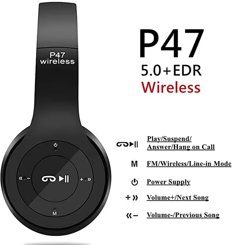 Image of Wireless Bluetooth Over-Ear Headphones with Mic, SD Card Slot, Foldable Stereo Headset, FM Radio, AUX Input, Adjustable Headband, Compatible with All Smartphone, Laptop & Tablet