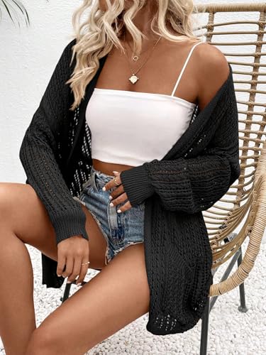 Womens Crochet Cardigan Sweater Lightweight Rib Knit Open Front Sweater Coats Cover Up3