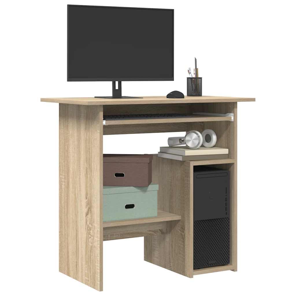 Biurko z dębu Sonoma, materiał drewnopochodny, 80 x 45 x 74 cm, biurko komputerowe z regałem na komputer i półką na klawiaturę, miejsce pracy, do domu, gabinetu, meble