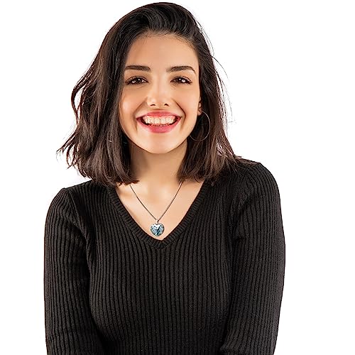 Coai Stainless Steel Heart Moss Agate Stone Crystal Pendant Necklace #TOP2