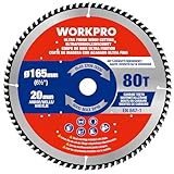 WORKPRO Lame de Scie Circulaire 165 mm 80 Dents ATB, Coupe Précise et Lisse pour Bois Massif, Bois Tendre, MDF et Contreplaqué