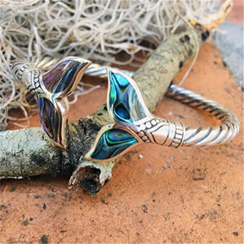 Natural Abalone Shell Mermaid Tail Bangle Bracelet For Women Open Cuff Bracelets And Bangles Vintage Jewelry #TOP3