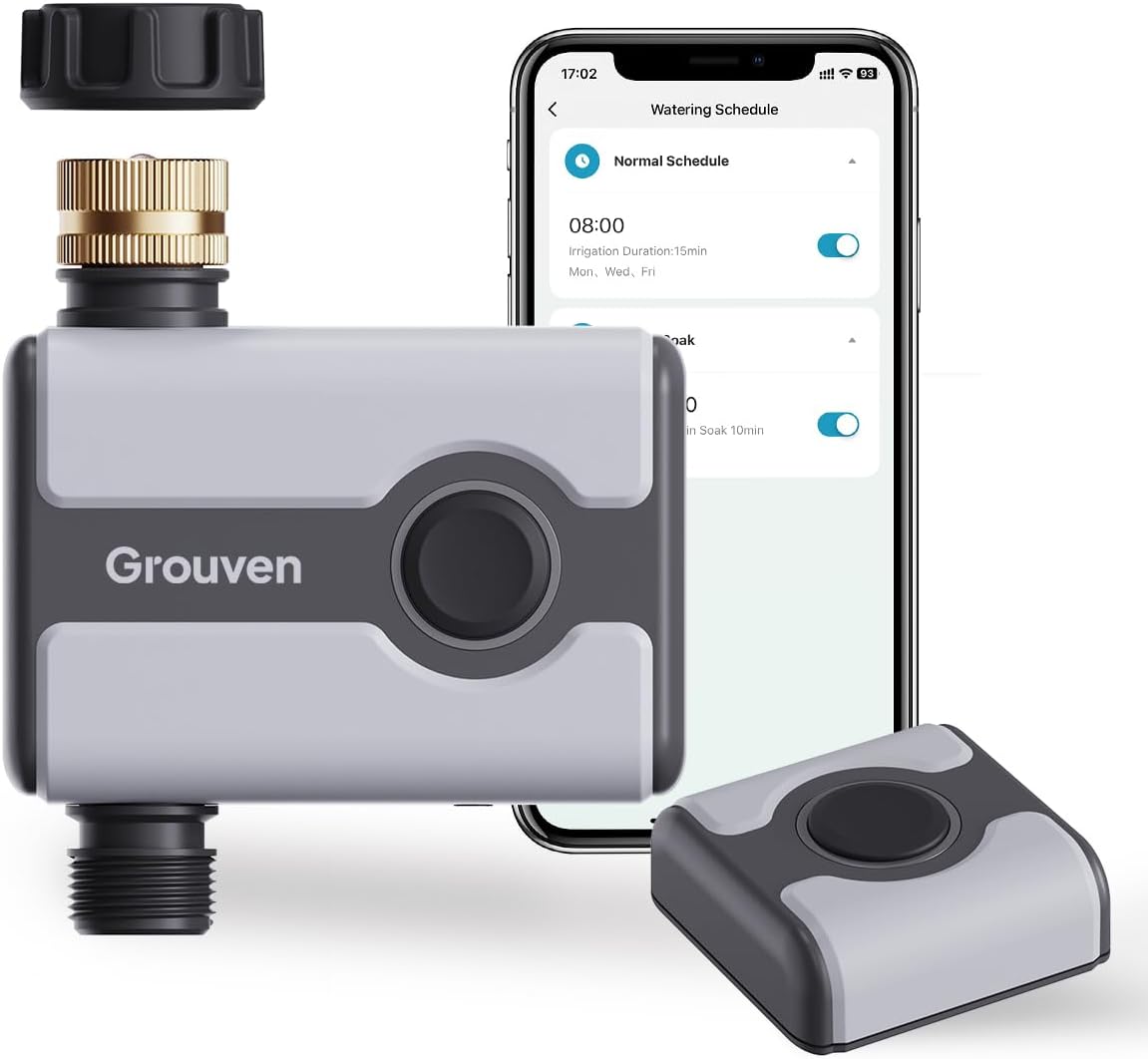 WiFi Sprinkler Timer Brass Inlet Water Timer for Outdoor Lawn & Garden APP Remote Control via 2.4Ghz WiFi and Bluetooth, Easy Faucet Installation, Smart Automatic Irrigation System