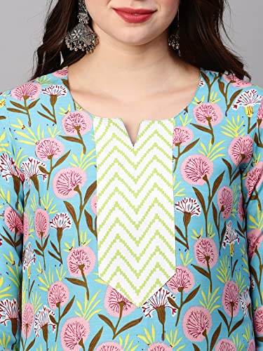 Image of ANNI DESIGNER Women's Cotton Blend Printed Straight Kurta With Pant