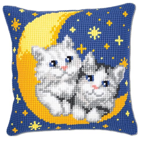 Kit coussin point de croix Vervaco chat broderie facile yeux fatigués gros trous
