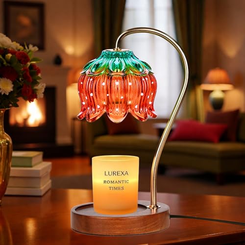 LUREXA Candle Warmer Lamp with Timer, Dimmable Wax Melt Lamp for Large & Standard Jar Candles, Includes 2 GU10 Bulbs, Elegant Vintage Home Decor Gift for Women & Mom (A1-Strawberry Lotus)