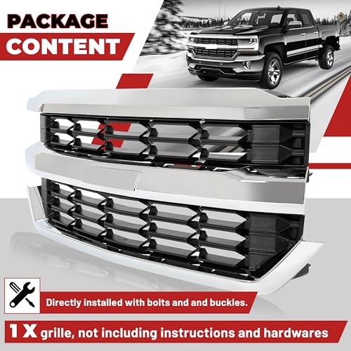 HECASA Upper Grille Compatible with 2016-2019 Chevy Chevrolet Silverado 1500 Replacement for GM1200753 84602489 84374378 Front Bumper Grill Silvery+Black - Image 7