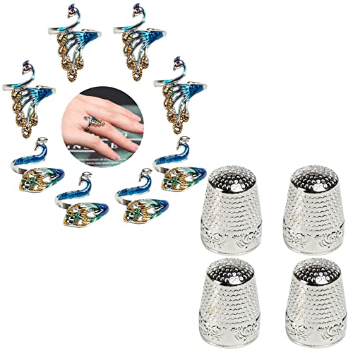 GYGYL 8 Pcs Adjustable Knitting Loop Crochet Loop Ring with 4pcs Metal Sewing Thimble