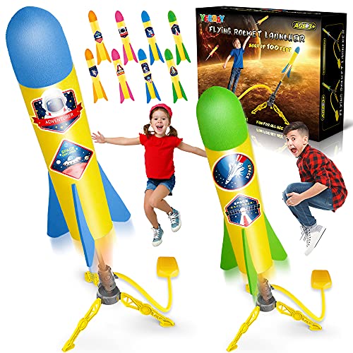 Preescolar, Toy YEEBAY Rocket Air Launch - Juguete para niños de 3, 4, 5, 6, 7, 8 años en adelante, niñas, paquete de 2 lanzadores de pisoteo y 8 cohetes de espuma...