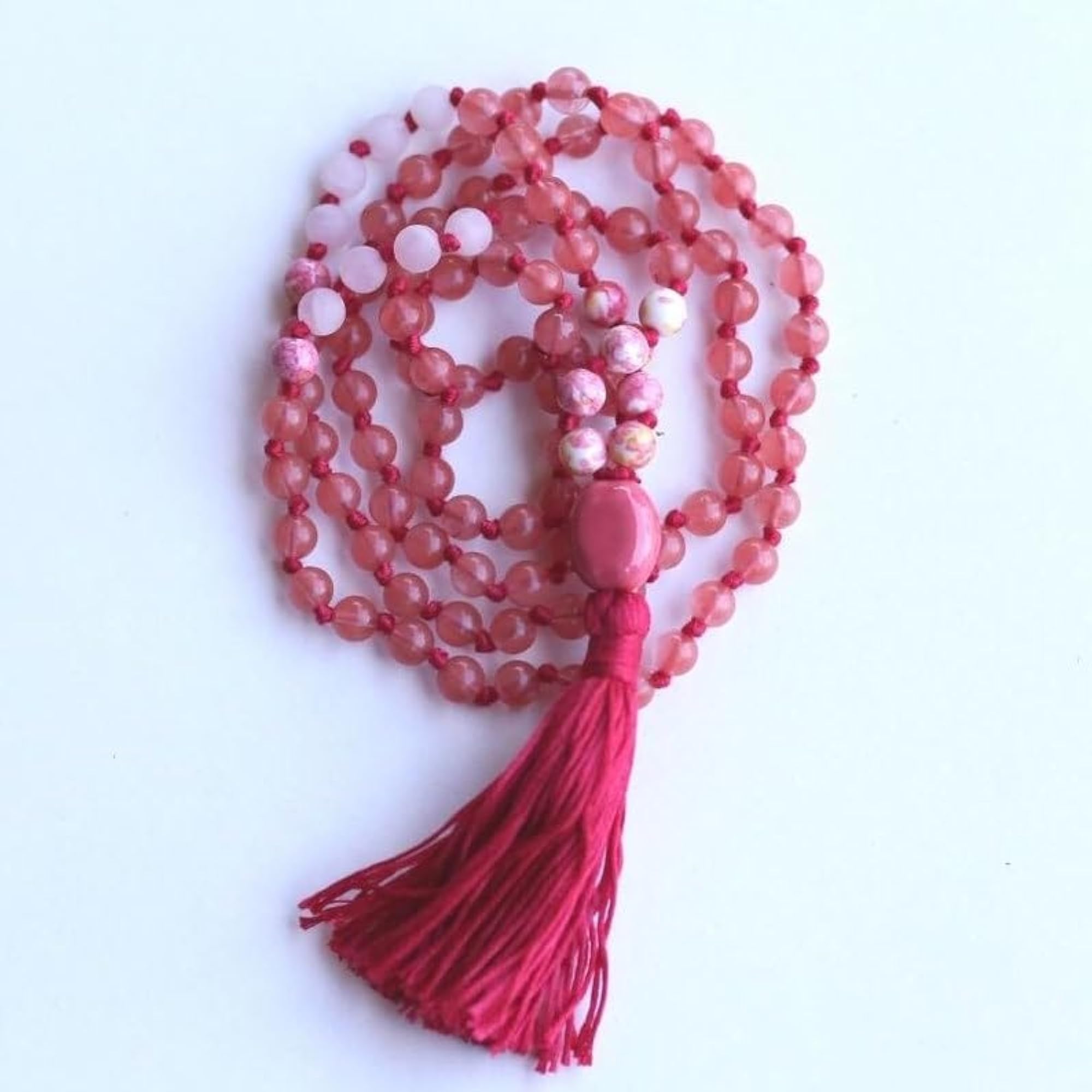 Natural Cherry Quartz & Rose Quartz 6MM Beaded Handmade Prayer Mala