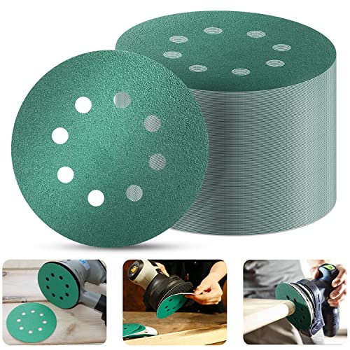 100 Piezas de Discos Lijas 125mm Velcro,Lijas para Lijadora con 8 Agujeros Para Lijadora Excéntrica(10x60/80/100/120/150/180/220/320/400/600 Granos) Cover