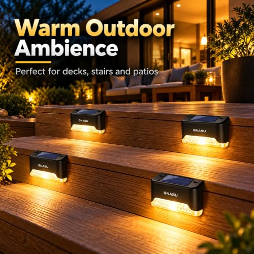 Image of Warm Yellow LED Solar Stair Light Fixture in Black for Nighttime PACK OF 4
