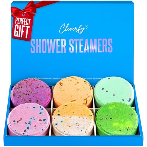 Cleverfy Shower Steamers Aromatherapy - Christmas Box of 6 Premium Shower Bombs...