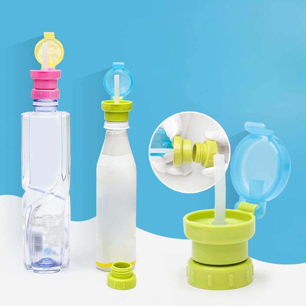 Eforcase 2PCS Bottle Twist Lid, Spill Proof Water Bottle Twist Cover Cap for Juice Soda, Water Bottle Caps with Straw image 4