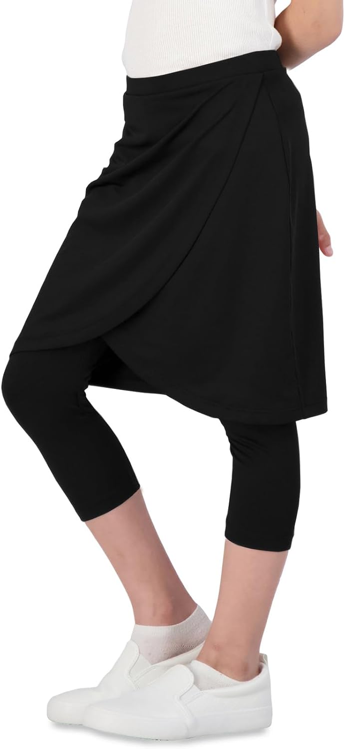 Girls High Elastic Waist Capri Pants Kids Cute Active Golf Tennis Skorts Leggings Skirts Trousers - Image 2