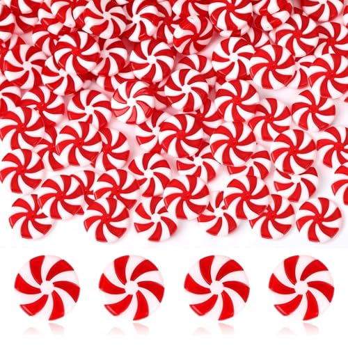 Image of JUNEBRUSHS 1 Inch Candy Cane Christmas Decorations, 50 Pcs Plastic Fake Peppermint Candy Ornaments Red And White For Xmas Holiday Decor Party Favors Crafts
