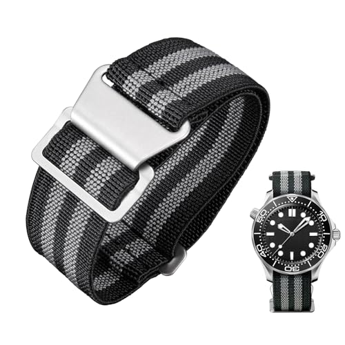 Image of BINLUN Elastic Nylon Watch Band 18mm 20mm 22mm Marine Nationale Fabric Military Parachute Replacement Watch Strap Men Women Silver & Black Buckle - Upgraded Hook-and-Loop Buckle