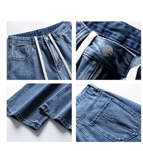 Pants Trousers Denim Spring Summer Straight Leg Jeans with Loose Drape Design Mountain Blue Minimalist Versatile2