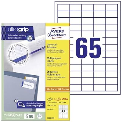 Avery Zweckform 3666-200 Étiquettes universelles 38 x 21,2 mm pour imprimante laser et jet d'encre (Blanc) (Import Allemagne)