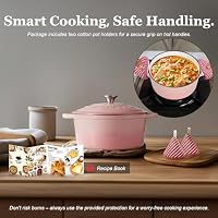 Overmont Bräter emaille Gusseisen Topf - Schmortopf 28cm backofengeeignet - mit Deckel und Kochbuch - für Küche Backen Schmoren Braten Rosa – Ansicht 2