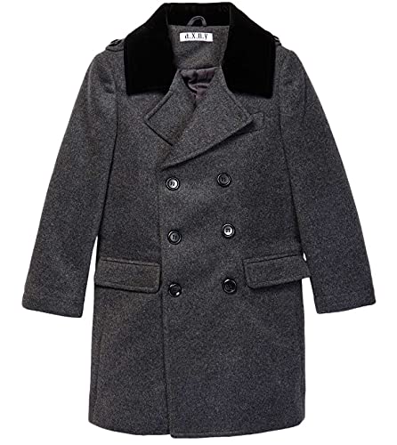 Image of Isaac Mizrahi Boys CT1011 Double Breasted Velvet Collar Wool Blend Peacoat - Charcoal - 10
