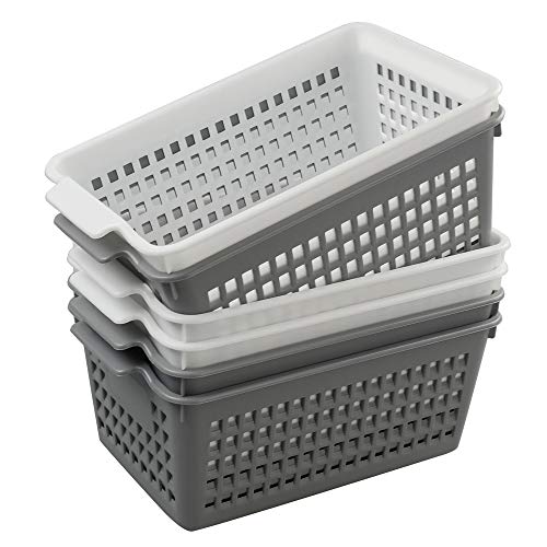 Qshape Pequeño Cestas Cesto Cesta Cestos Cesta de Almacenaje Plástico, Color Blanco y Gris, 6 Unidades Cover