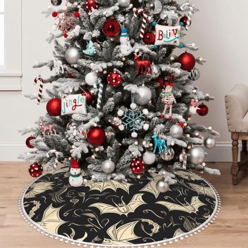 Jupe de sapin de Noël de 122 cm avec pompons et imprimé chauve-souris - 8