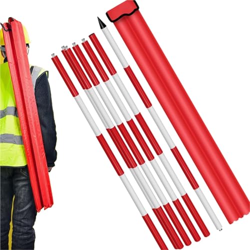 Poste de aluminio para topografía rojo y blanco con punta metálica y bolsa 2