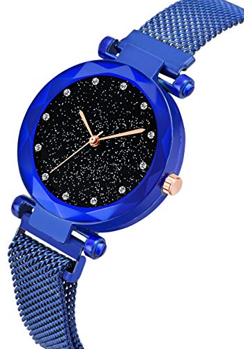 Image of Acnos Premium Blue Color 12 Point Diamond with Trending Magnetic Analogue Metal Strap Watch for Girl's and Women's Pack of - 1(DM-170)