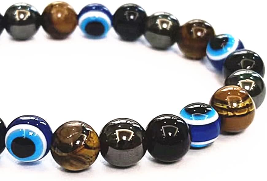 Evil Eye with Hematite Black Obsidian Tiger Eye Stone Triple Protection Bracelets for Men Women, Crystal Jewelry Stone Bracelets Bring Luck and Prosperity and Happiness - Image 7