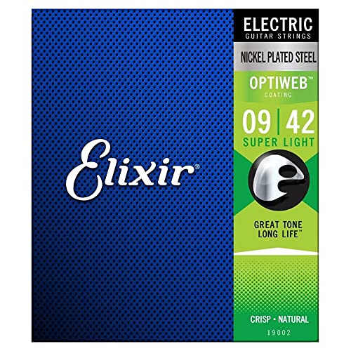 Encordoamento .009 Elixir 19002, para Guitarra, Super Light Optiweb