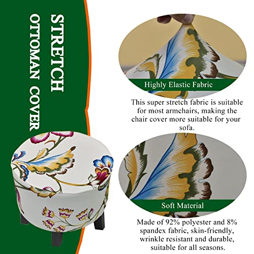 Crfatop Printed Round Ottoman Covers Slipcover Stretch Footstool Protector Covers Soft Footrest Ottoman Seating Ottoman Throw Cover With Elastic Bottom For Living Room Indoor Outdoor,M,11 #TOP1