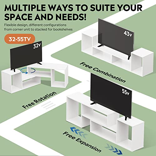 Image of DEVAISE TV Stand, Deformable TV Stand up to 55 Inch TV, Modern Entertainment Center with 2 Pieces Cabinets, Gaming Media TV Console for Living Room, Bedroom, White