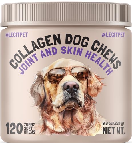 Collagen Dog Chews for Joint & Skin Health 120 Soft Chews All Breeds Mobility, Cartilage Repair & Pain Relief Hip & Joint Skin Coat Anti-inflammatory Support Eggshell Membrane Senior & Adult Dogs