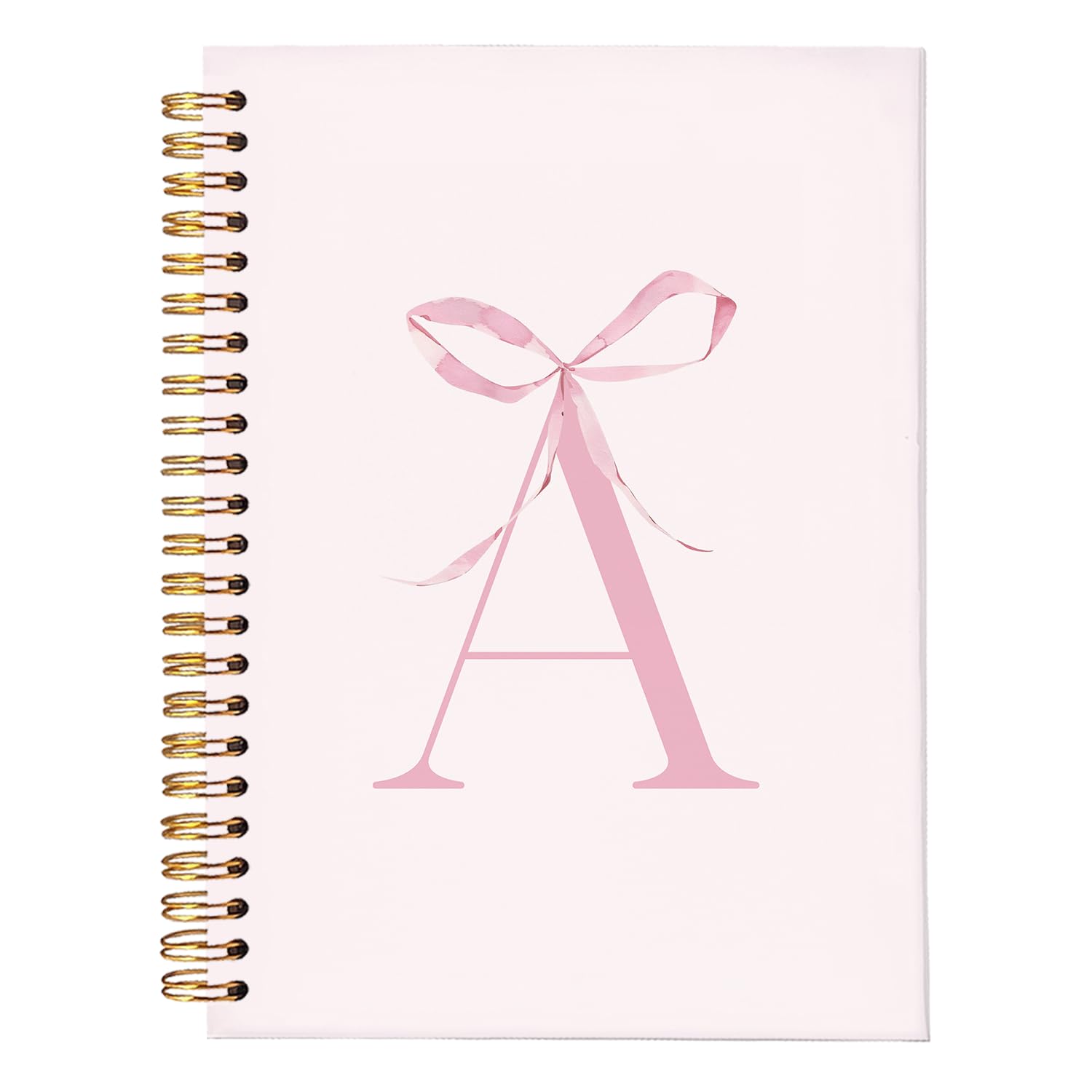 MOFUYU Preppy Pink Notebook with Letter A, Personalized Hardcover Spiral Journal,Personalized Gifts for Her,Cute Custom Gifts for Girls, Pink Bow