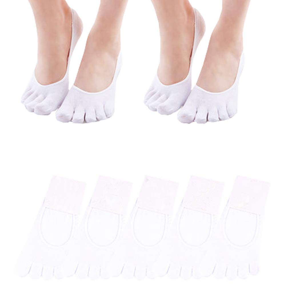 Only Faith Female Toe Socks No Show Crew Ankle Cotton Five Finger Socks,5 Pairs (white)