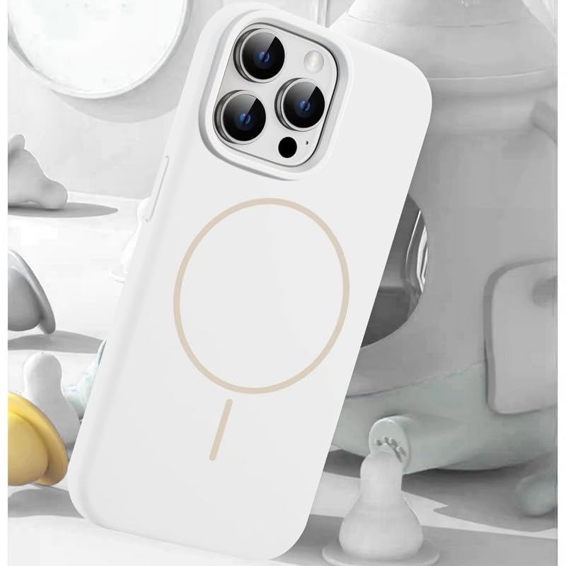 Image of LuxuryKase Silicone Magnetic Case for iPhone 15 Pro | Soft Microfiber Lining | MagSafe Support | Shockproof Protective Cover | Precise Cutouts | Slim Fit Design - White