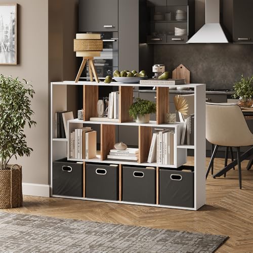 Meuble de rangement cube bicolore blanc or avec casiers modulables
