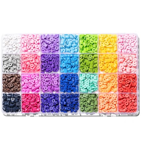 Ywmimn 28 Colors 3500 Pcs Clay Beads Kit for Bracelets Making Flat Round Polymer Spacer heishi Clay Beads for Craft and Jewelry Making