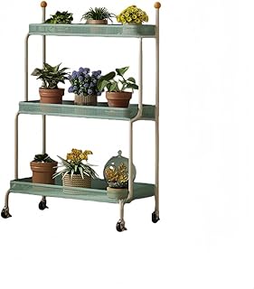フラワースタンド 屋外 室内 3段 植物棚 観葉植物 ラック プランターラック ガーデンラック 移動式 ローラー付き 花台 ステップ式 (62x33.5x89cm) (高級感のあるグリーン,3層)