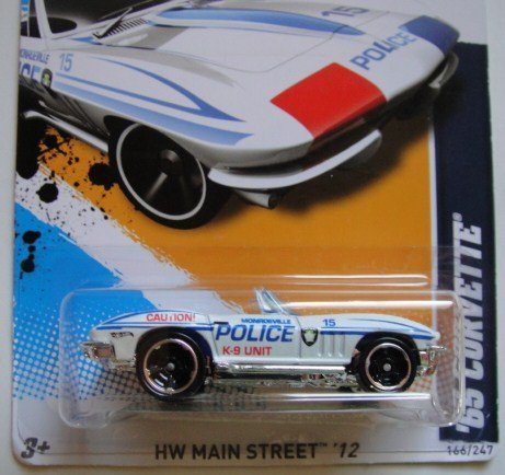HOT WHEEL HW MAIN STREET '12 WHITE '65 CORVETTE (POLICE K-9 UNIT) miniatura 2