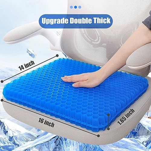Image of Angushy Gel Seat Cushion, 1.65inch Double Layer Egg Gel Cushion for Pressure Relief, Breathable Cushion Chair Pads with Non-Slip Cover for Car Seat Office Chair Wheelchair, Blue, Pack of 1