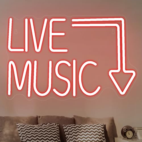 Neonawall Live Music Neon Sign - Dimmable USB LED for Wall Decor,LED Light Sign Wall Art for Bar, Music Studio & Bedroom 13.2 x 8.7 inch