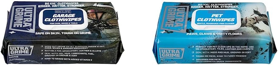 UltraGrime Garage XXL Wipes Heavy Duty 80 Thick Big Wipes - Multi Purpose Wipes & Pet Cleaning Wet Wipes 80 Thick Wipes - Pet Wipes Dog Cleaning Wipes - Cat Wipes