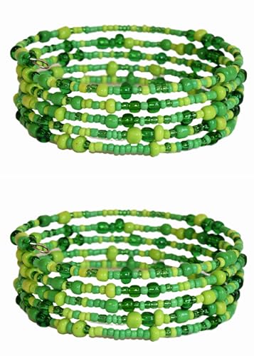 TEMBO AFRICA Set of 2 Handmade Beaded Bracelets for Women - Wrap Bracelets - Boho Jewelry Gifts - Green