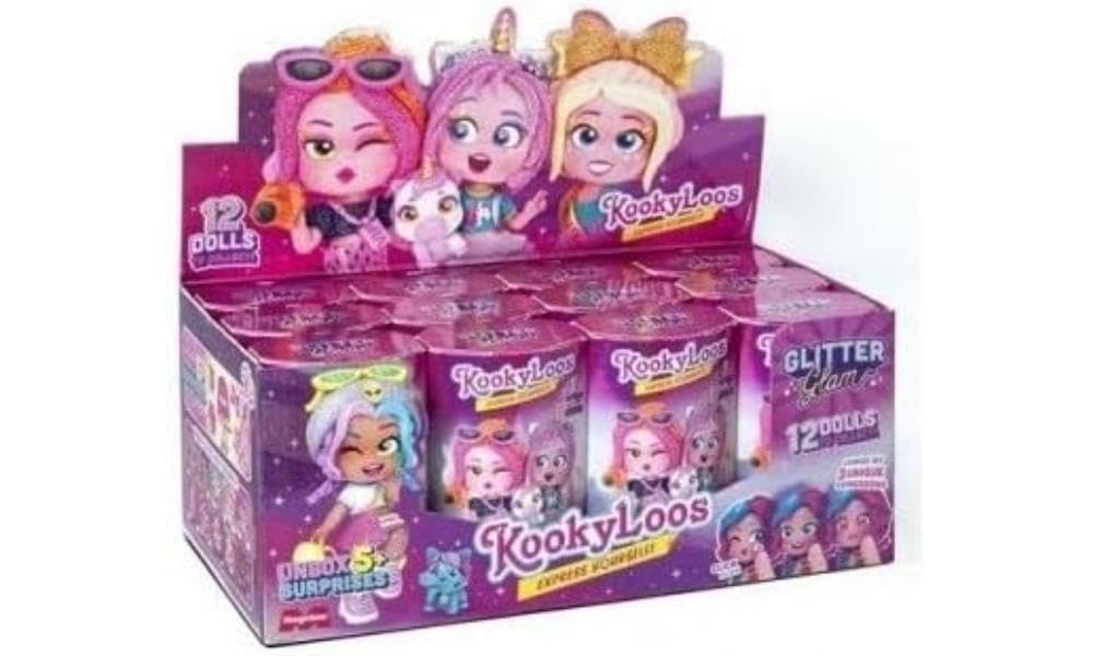 Glitter Glam Series - 12 KookyLoos - Complete Collection - Collectable Surprise Doll with Fashion Accessories, Clothes, Shoes and Toys with 3 Fun Expressions, 12 Dolls Included