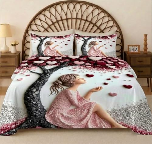 Image of Premium 7D Printed King Size Bedsheet Set with Pillow Covers Soft Cotton Blend Double Bedsheet for Home (Pillow Covers :18x28 inches Bedsheet :90x100 Red)
