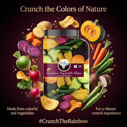 Image of Forest Found Rainbow Vegetable Chips 200 gm | 11+ Exotic Blend | Made with Real Veggies, Light & Crispy Healthy Snack | No Palm Oil, Gluten-Free | Crunchy Crisps| 11 Mix Veggie (Pack-200g)